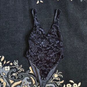 Floral Velvet Bodysuit - Black